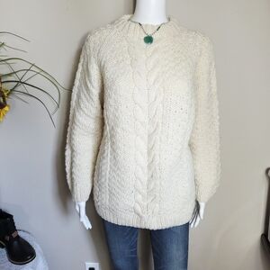 Vintage Hand Made In Greece 100% Wool Cable Knit Sweater